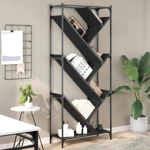 ARDEBO.de - Bücherregal Schwarz 79x30x180 cm Holzwerkstoff und Metall