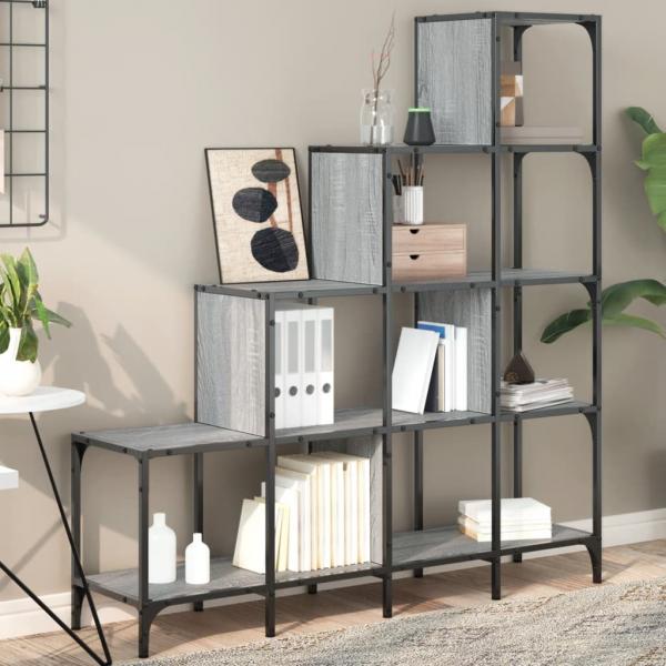 ARDEBO.de - Bücherregal Grau Sonoma 122x30x132 cm Holzwerkstoff und Metall