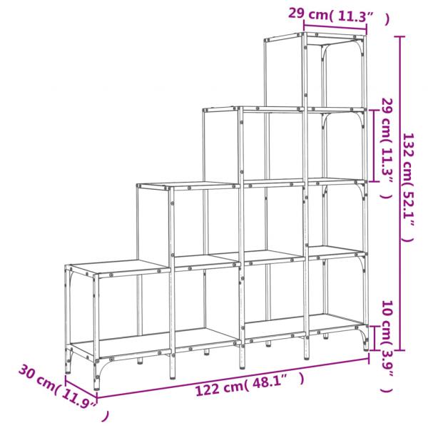 Bücherregal Grau Sonoma 122x30x132 cm Holzwerkstoff und Metall