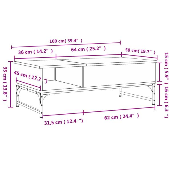 Couchtisch Grau Sonoma 100x50x35 cm Holzwerkstoff und Metall