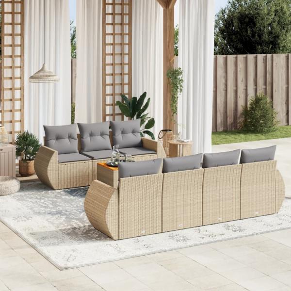 ARDEBO.de - 8-tlg. Garten-Sofagarnitur mit Kissen Beige Poly Rattan