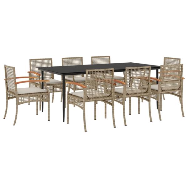 9-tlg. Garten-Essgruppe mit Kissen Beige Poly Rattan