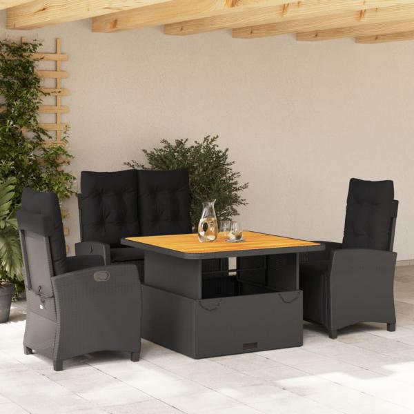 ARDEBO.de - 4-tlg. Garten-Essgruppe mit Kissen Schwarz Poly Rattan