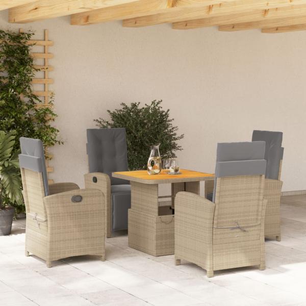 ARDEBO.de - 5-tlg. Garten-Essgruppe mit Kissen Beige Poly Rattan