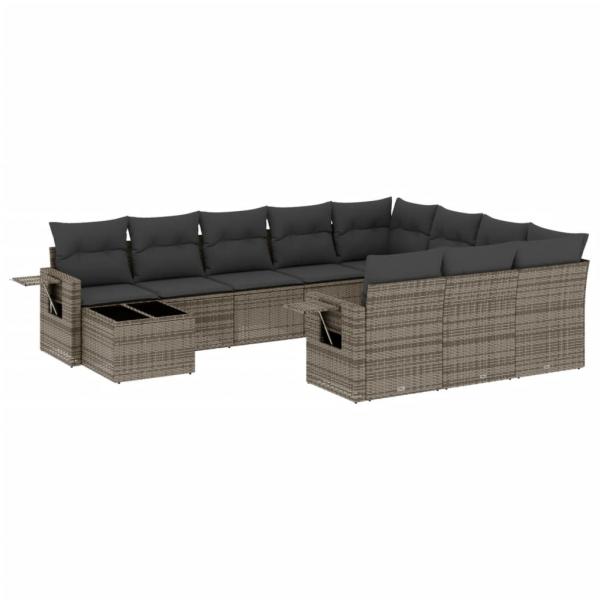 11-tlg. Garten-Sofagarnitur mit Kissen Grau Poly Rattan