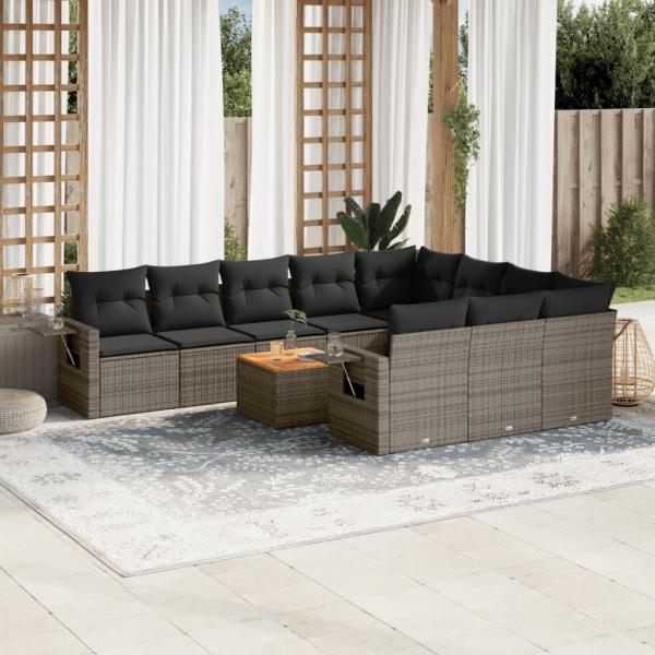 ARDEBO.de - 11-tlg. Garten-Sofagarnitur mit Kissen Schwarz Poly Rattan