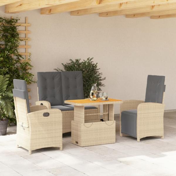 ARDEBO.de - 4-tlg. Garten-Essgruppe mit Kissen Beige Poly Rattan