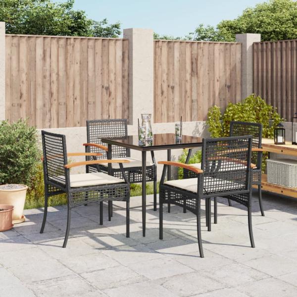 ARDEBO.de - 5-tlg. Garten-Essgruppe mit Kissen Schwarz Poly Rattan