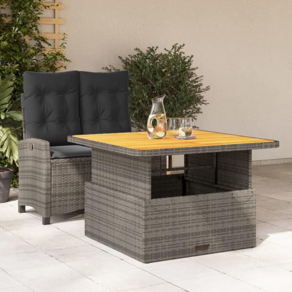 ARDEBO.de - 2-tlg. Garten-Essgruppe mit Kissen Grau Poly Rattan