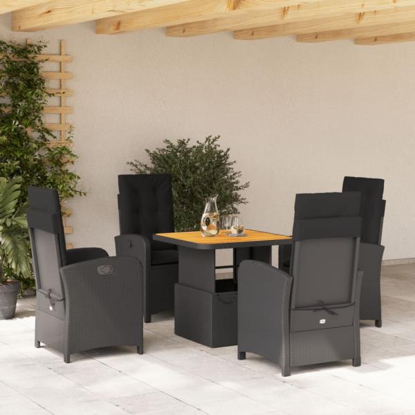 ARDEBO.de - 5-tlg. Garten-Essgruppe mit Kissen Schwarz Poly Rattan