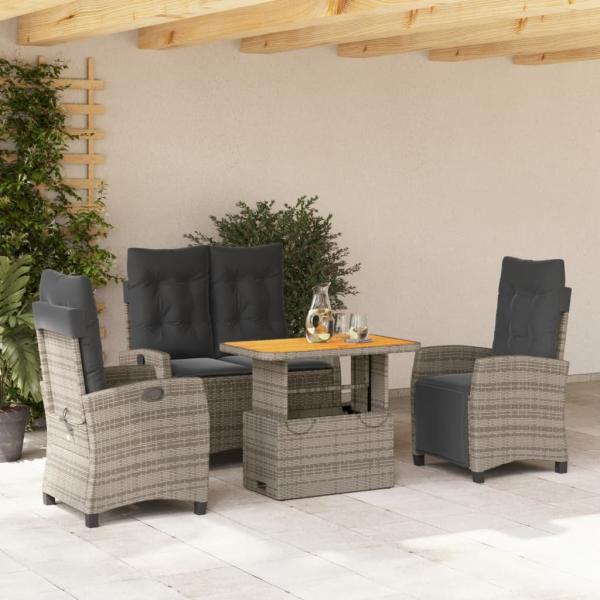 ARDEBO.de - 4-tlg. Garten-Essgruppe mit Kissen Grau Poly Rattan