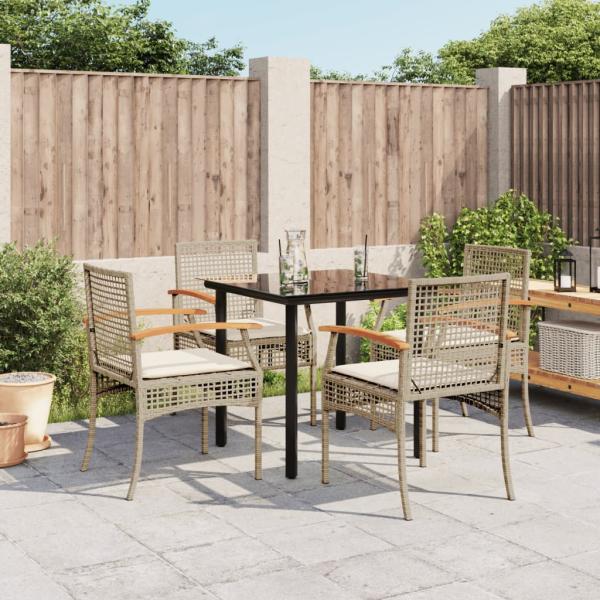 ARDEBO.de - 5-tlg. Garten-Essgruppe mit Kissen Beige Poly Rattan