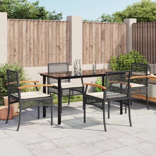 ARDEBO.de - 5-tlg. Garten-Essgruppe mit Kissen Schwarz Poly Rattan