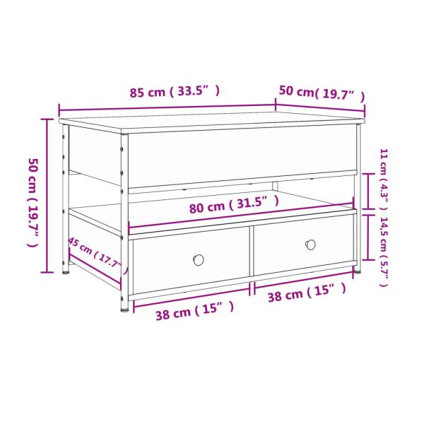 Couchtisch Grau Sonoma 85x50x50 cm Holzwerkstoff und Metall