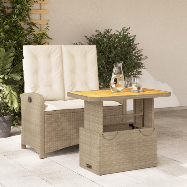 ARDEBO.de - 2-tlg. Garten-Essgruppe mit Kissen Beige Poly Rattan
