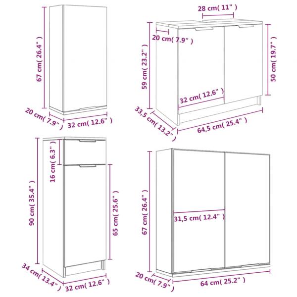 5-tlg. Badmöbel-Set Weiß Holzwerkstoff