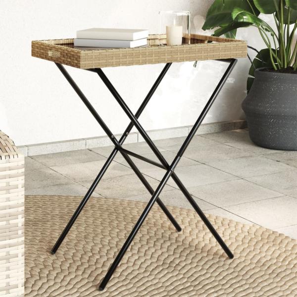 ARDEBO.de - Tabletttisch Klappbar Beige 65x40x75 cm Poly Rattan