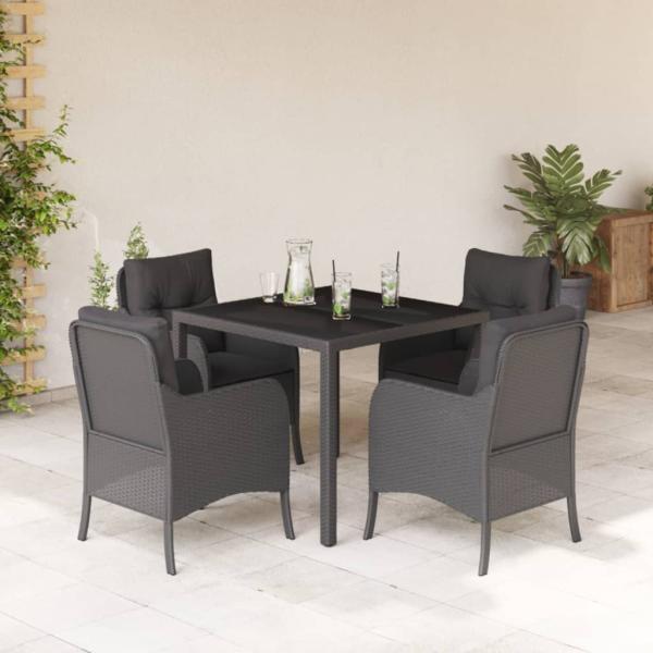 ARDEBO.de - 5-tlg. Garten-Essgruppe mit Kissen Schwarz Poly Rattan