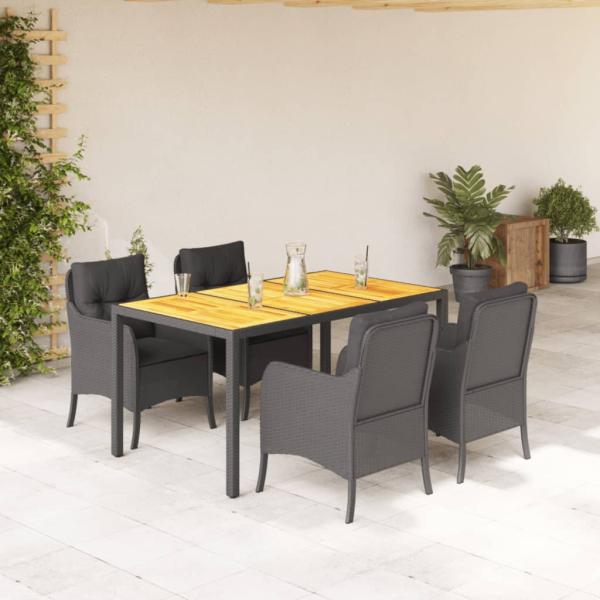 ARDEBO.de - 5-tlg. Garten-Essgruppe mit Kissen Schwarz Poly Rattan