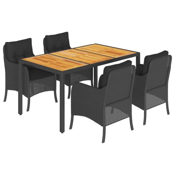 5-tlg. Garten-Essgruppe mit Kissen Schwarz Poly Rattan