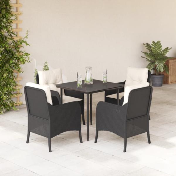 ARDEBO.de - 5-tlg. Garten-Essgruppe mit Kissen Schwarz Poly Rattan