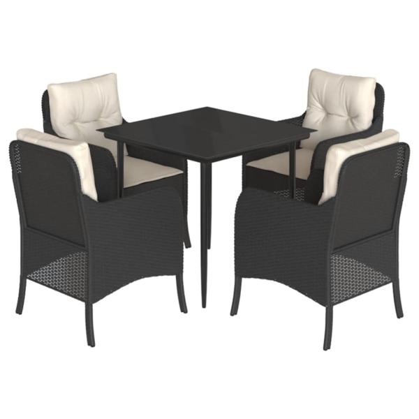 5-tlg. Garten-Essgruppe mit Kissen Schwarz Poly Rattan