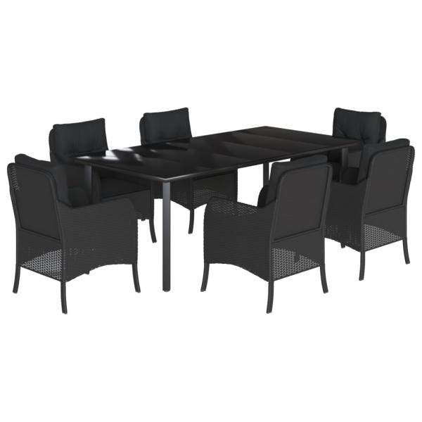 7-tlg. Garten-Essgruppe mit Kissen Schwarz Poly Rattan