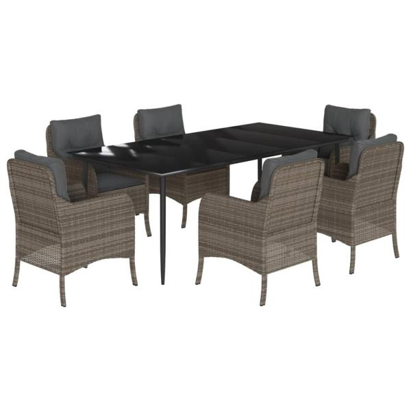7-tlg. Garten-Essgruppe mit Kissen Grau Poly Rattan