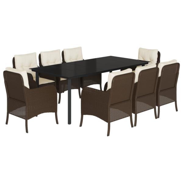 9-tlg. Garten-Essgruppe mit Kissen Braun Poly Rattan