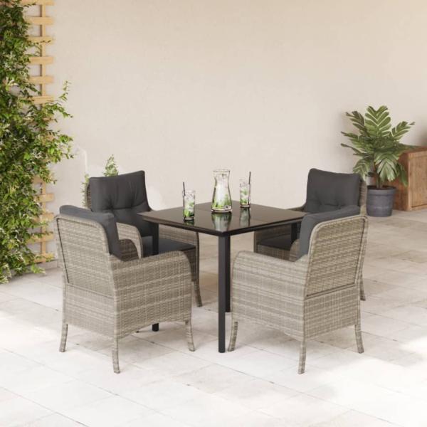 ARDEBO.de - 5-tlg. Garten-Essgruppe mit Kissen Hellgrau Poly Rattan