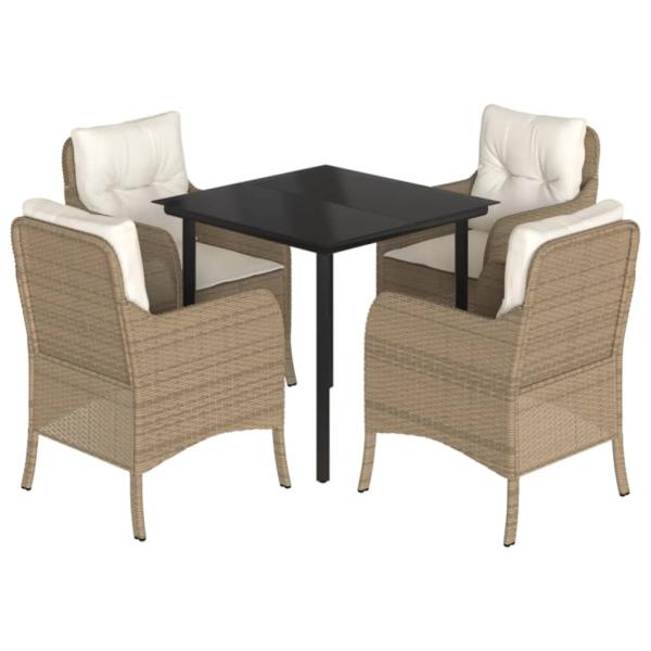 5-tlg. Garten-Essgruppe mit Kissen Beige Poly Rattan