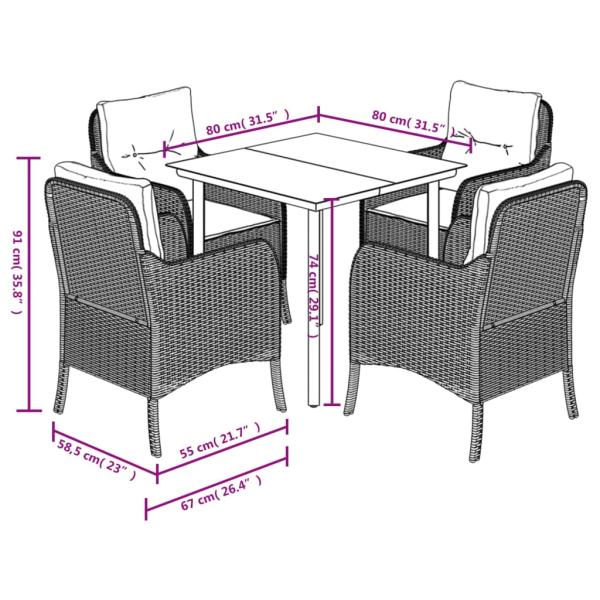 5-tlg. Garten-Essgruppe mit Kissen Beige Poly Rattan