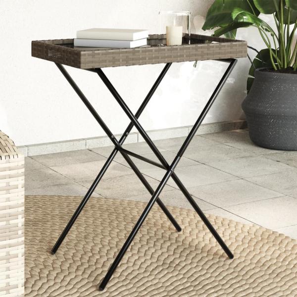 ARDEBO.de - Tabletttisch Klappbar Grau 65x40x75 cm Poly Rattan