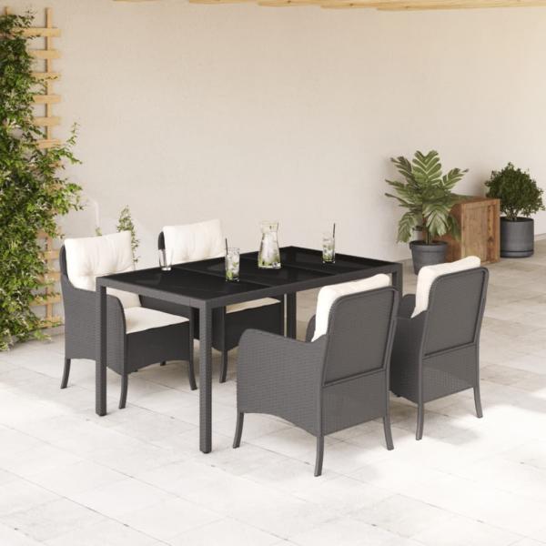 ARDEBO.de - 5-tlg. Garten-Essgruppe mit Kissen Schwarz Poly Rattan