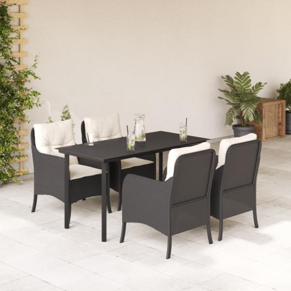 ARDEBO.de - 5-tlg. Garten-Essgruppe mit Kissen Schwarz Poly Rattan