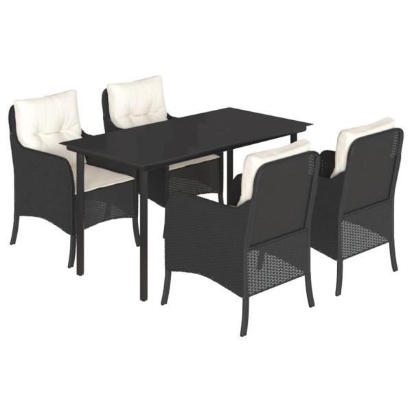 5-tlg. Garten-Essgruppe mit Kissen Schwarz Poly Rattan