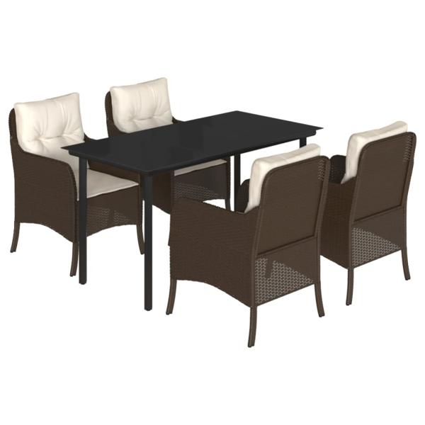 5-tlg. Garten-Essgruppe mit Kissen Braun Poly Rattan