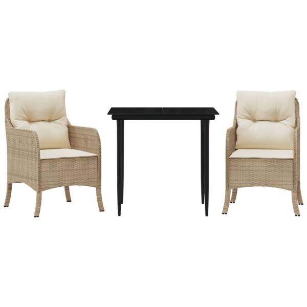 3-tlg. Garten-Essgruppe mit Kissen Beige Poly Rattan