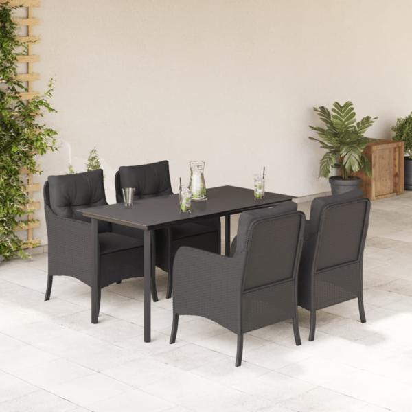 ARDEBO.de - 5-tlg. Garten-Essgruppe mit Kissen Schwarz Poly Rattan