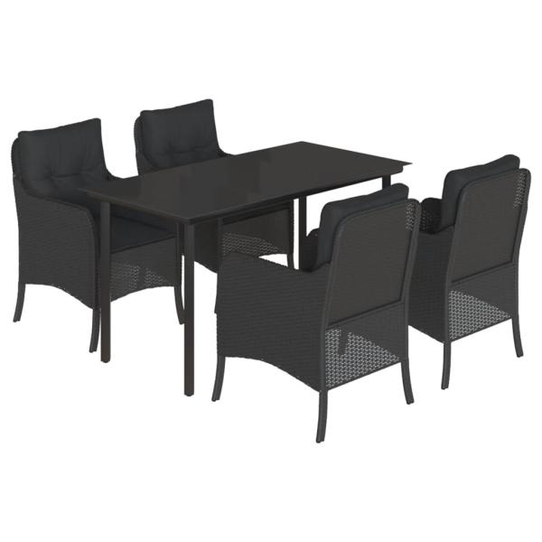 5-tlg. Garten-Essgruppe mit Kissen Schwarz Poly Rattan