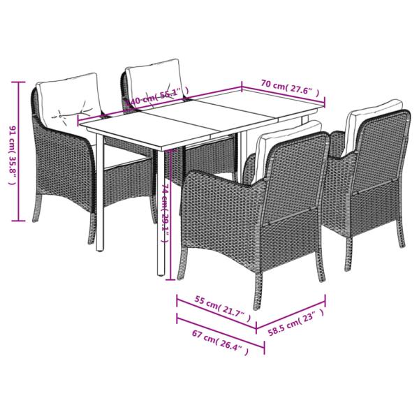5-tlg. Garten-Essgruppe mit Kissen Schwarz Poly Rattan