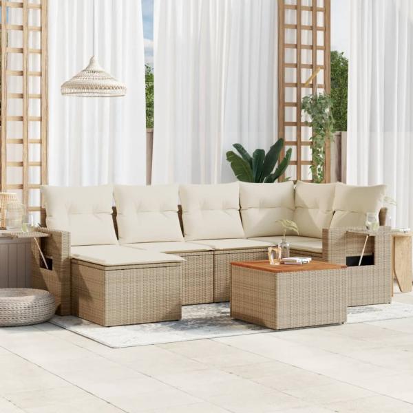 ARDEBO.de - 7-tlg. Garten-Sofagarnitur mit Kissen Beige Poly Rattan