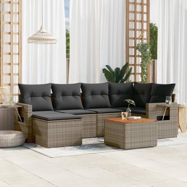 ARDEBO.de - 7-tlg. Garten-Sofagarnitur mit Kissen Grau Poly Rattan