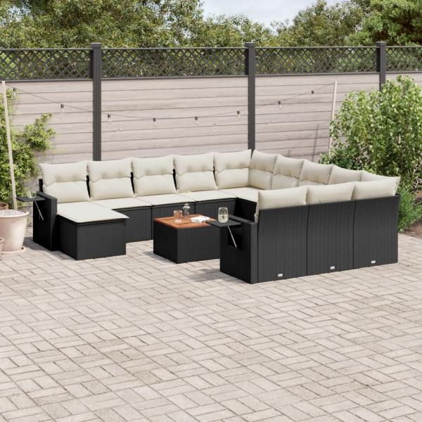 ARDEBO.de - 13-tlg. Garten-Sofagarnitur mit Kissen Schwarz Poly Rattan