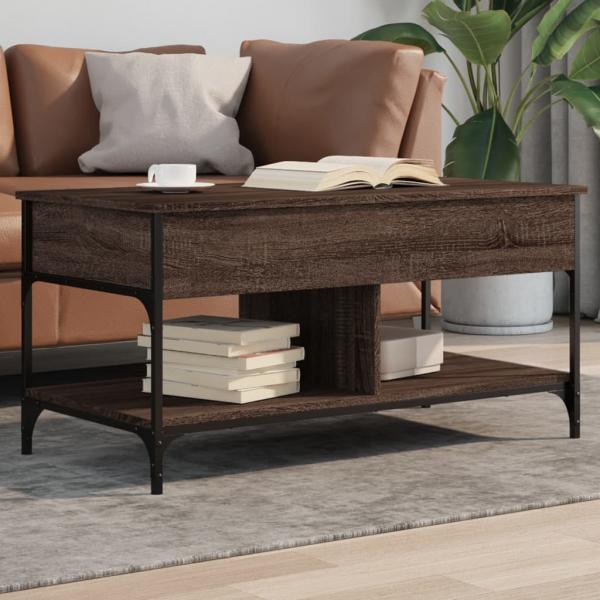 ARDEBO.de - Couchtisch Braun Eichen-Optik 100x50x50 cm Holzwerkstoff Metall