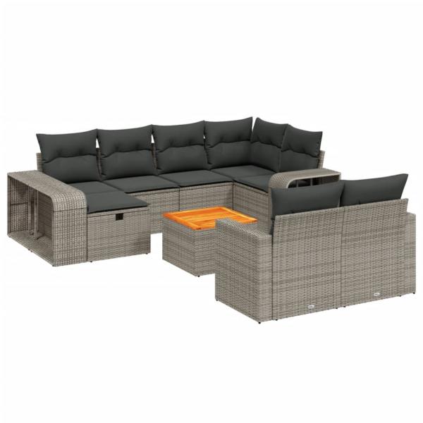 11-tlg. Garten-Sofagarnitur mit Kissen Grau Poly Rattan