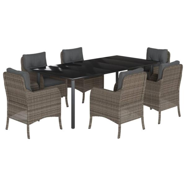 7-tlg. Garten-Essgruppe mit Kissen Grau Poly Rattan
