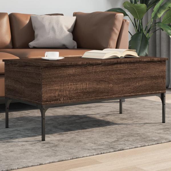 ARDEBO.de - Couchtisch Braun Eichen-Optik 100x50x45 cm Holzwerkstoff Metall