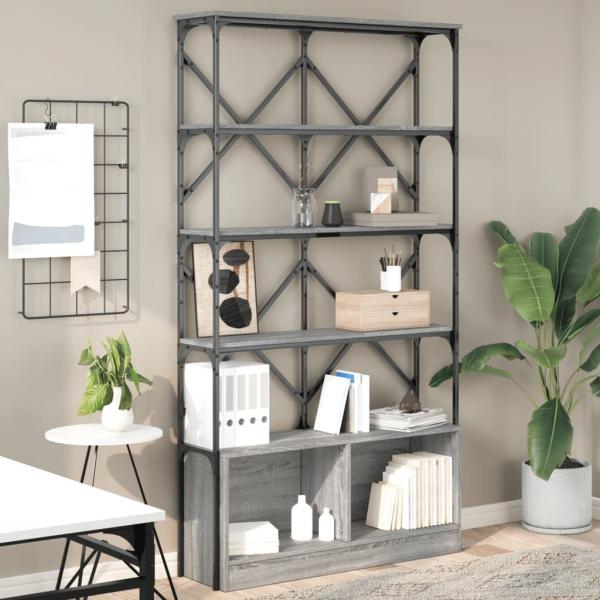 ARDEBO.de - Bücherregal Grau Sonoma 100x26x180 cm Holzwerkstoff und Metall