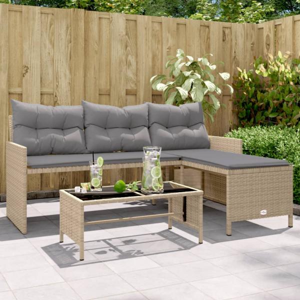 ARDEBO.de - Gartensofa in L-Form mit Tisch und Kissen Beige Poly Rattan